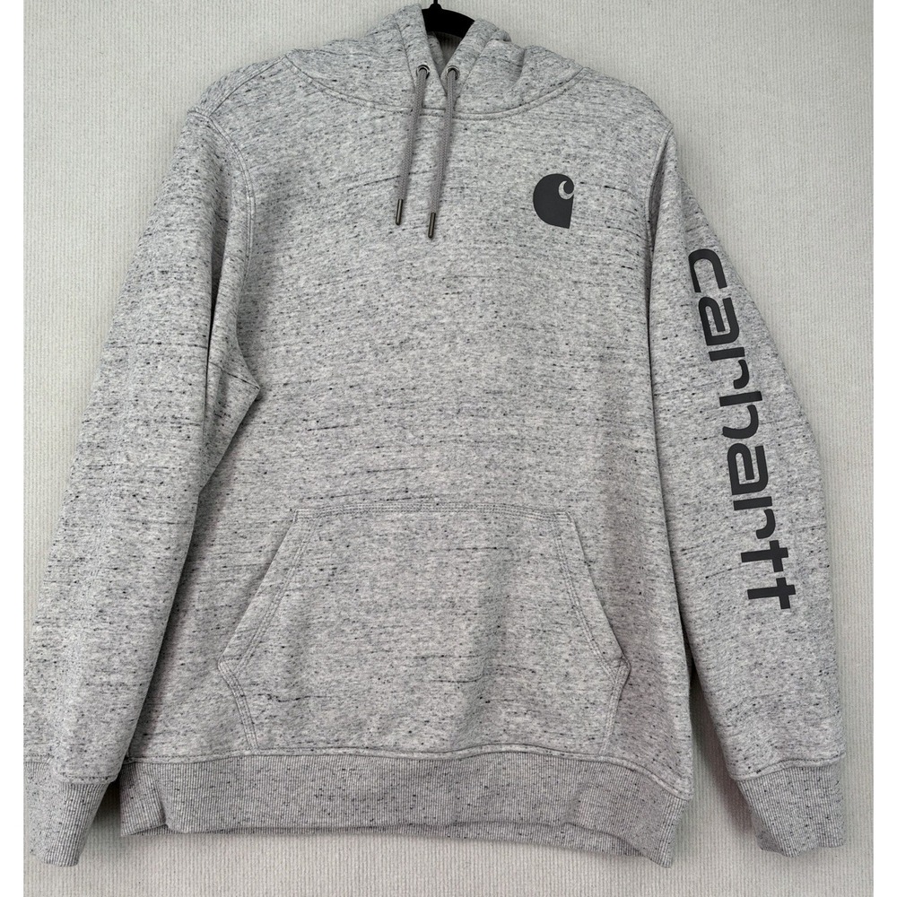Carhartt Womens XL Relaxed Fit Grey Marl Logo Sleeve Hoodie TS0288-W
